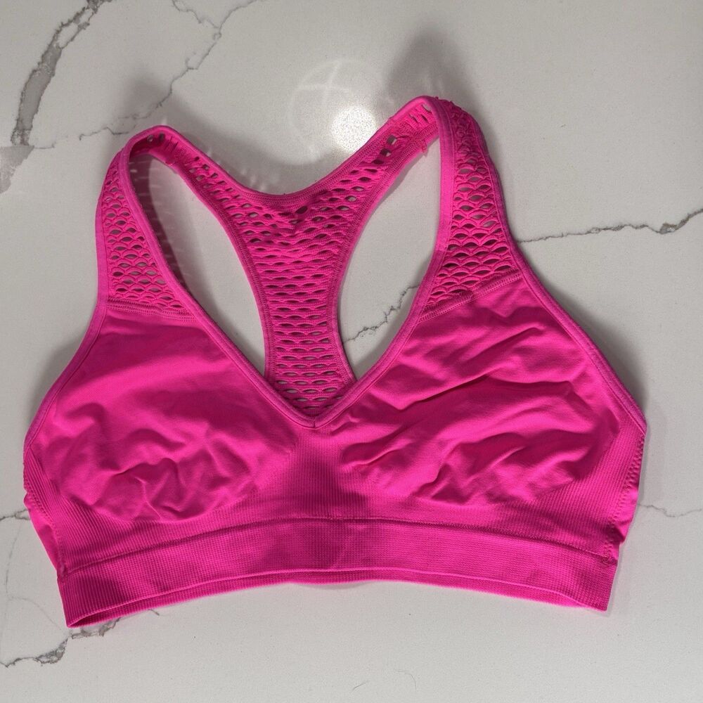 PINK Victoria's Secret Bralette Bra Neon Pink Solid Active Sport Small Racerback